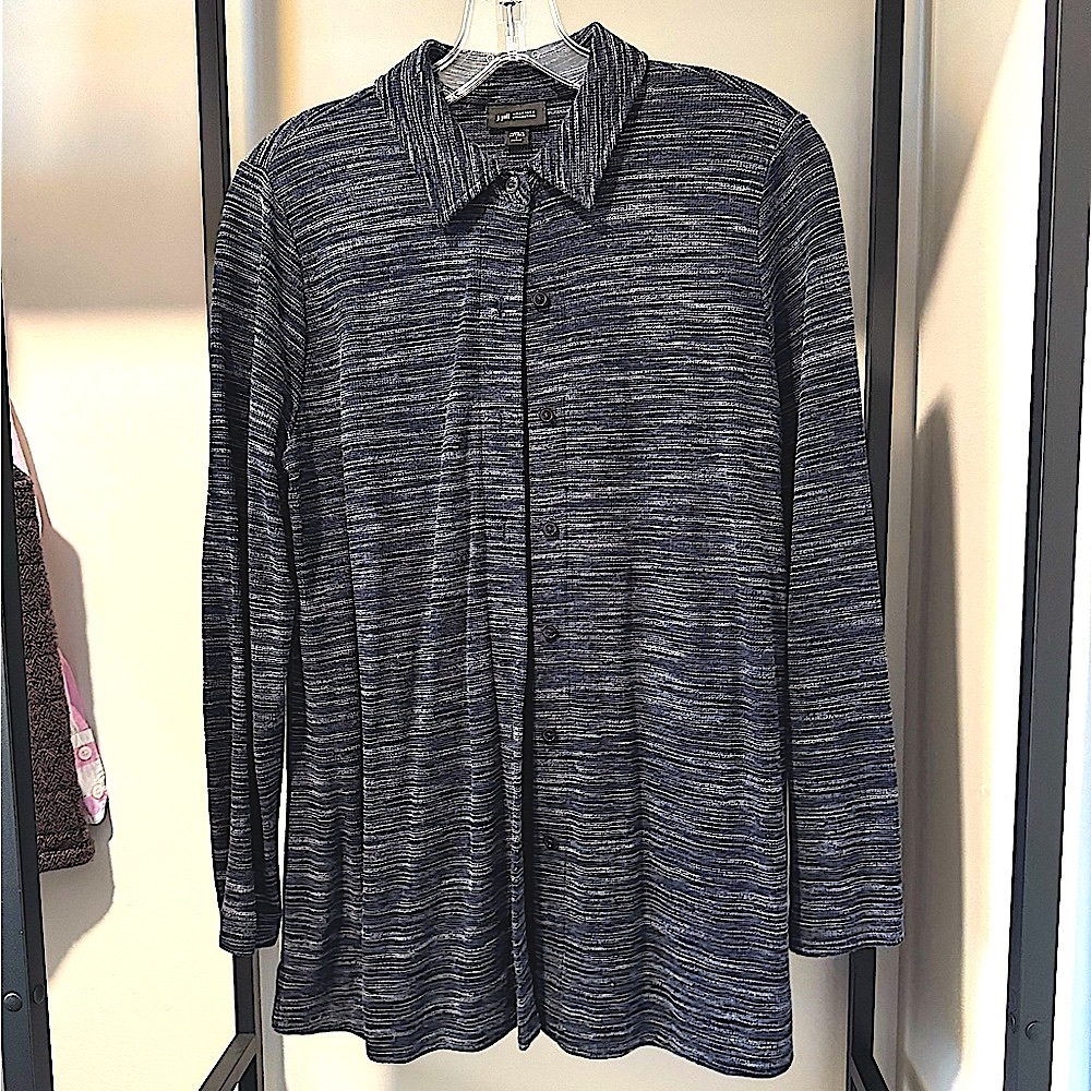 J.Jill Wearever Collection Button-Up Tunic Shirt Black Gray White